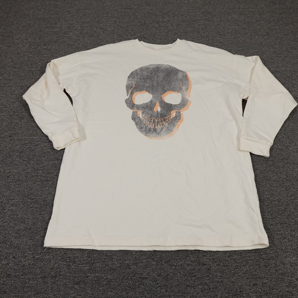 Grayson Threads Sweatshirt Womens Medium White‎ Skull Graphic Halloween Tee Top